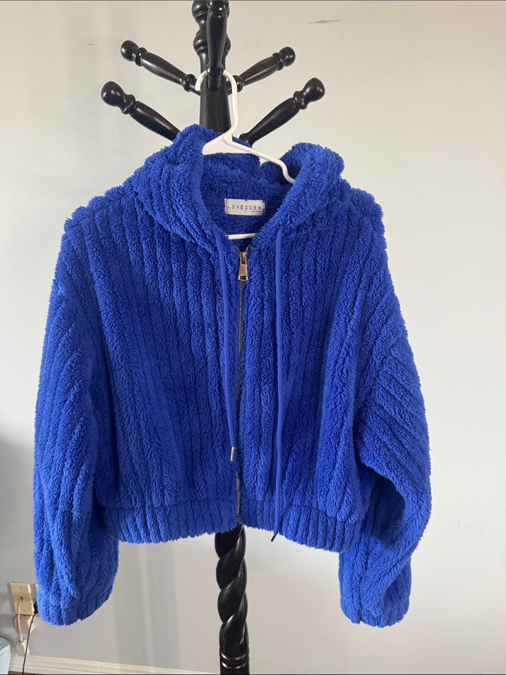 Love Kids' Plush Hooded Zip Puffer Jacket - Cobalt Blue